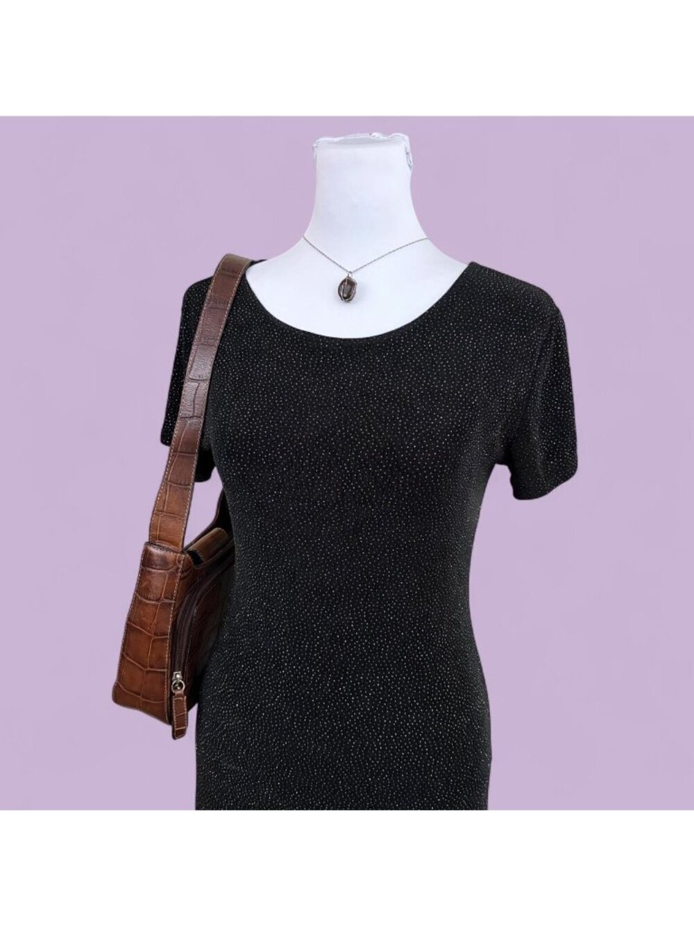 90s black glitter sparkly slinky mini dress